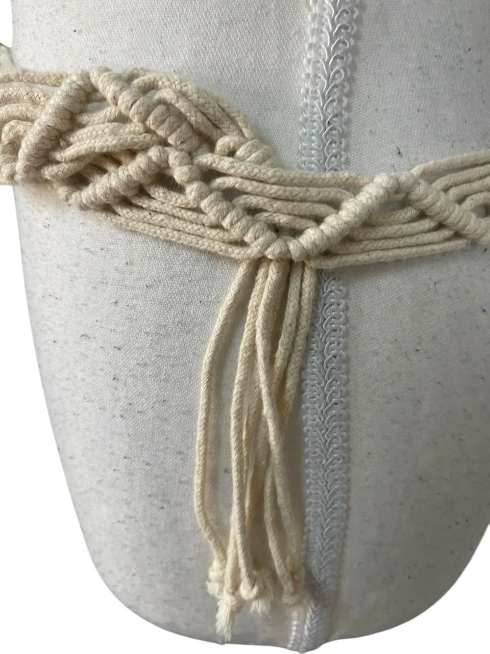 Zara Macrame Rope Belt with Wooden Buckle Cream